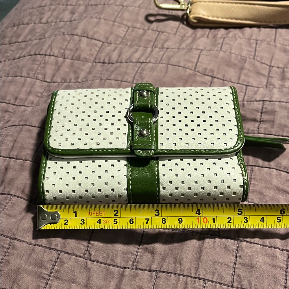 Macy's Green and White Perforated Wallet